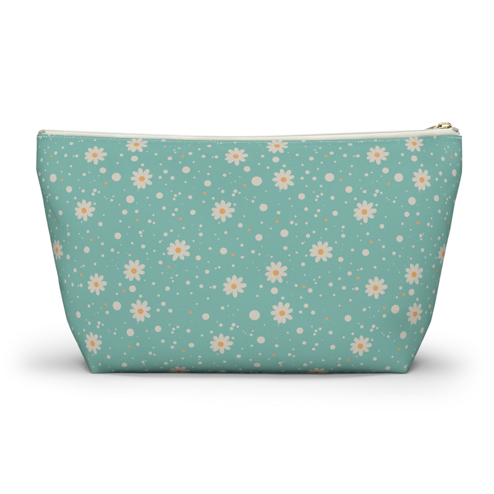 Daisy Dot Floral T - bottom Zipper Pouch with hand - drawn artwork - Flourish Moon Studio