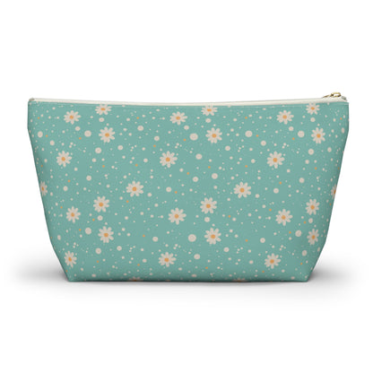 Daisy Dot Floral T - bottom Zipper Pouch with hand - drawn artwork - Flourish Moon Studio