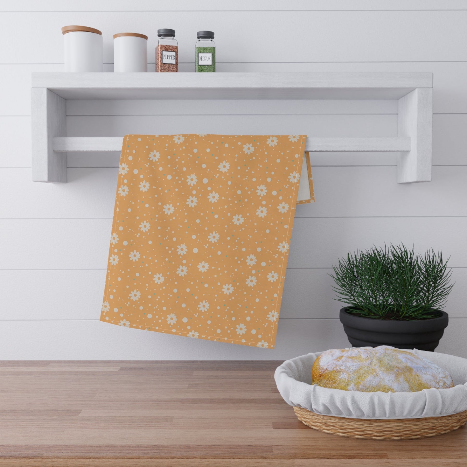 Daisy Dot Sun Tea Towel with hand - drawn artwork - Flourish Moon Studio