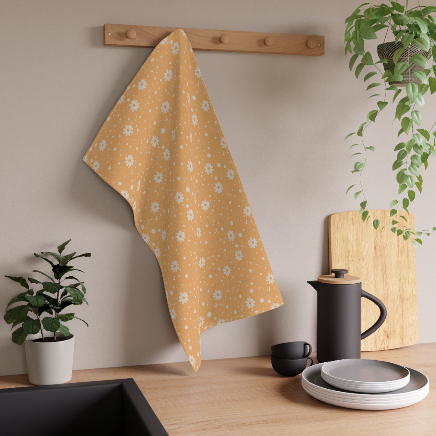 Daisy Dot Sun Tea Towel with hand - drawn artwork - Flourish Moon Studio