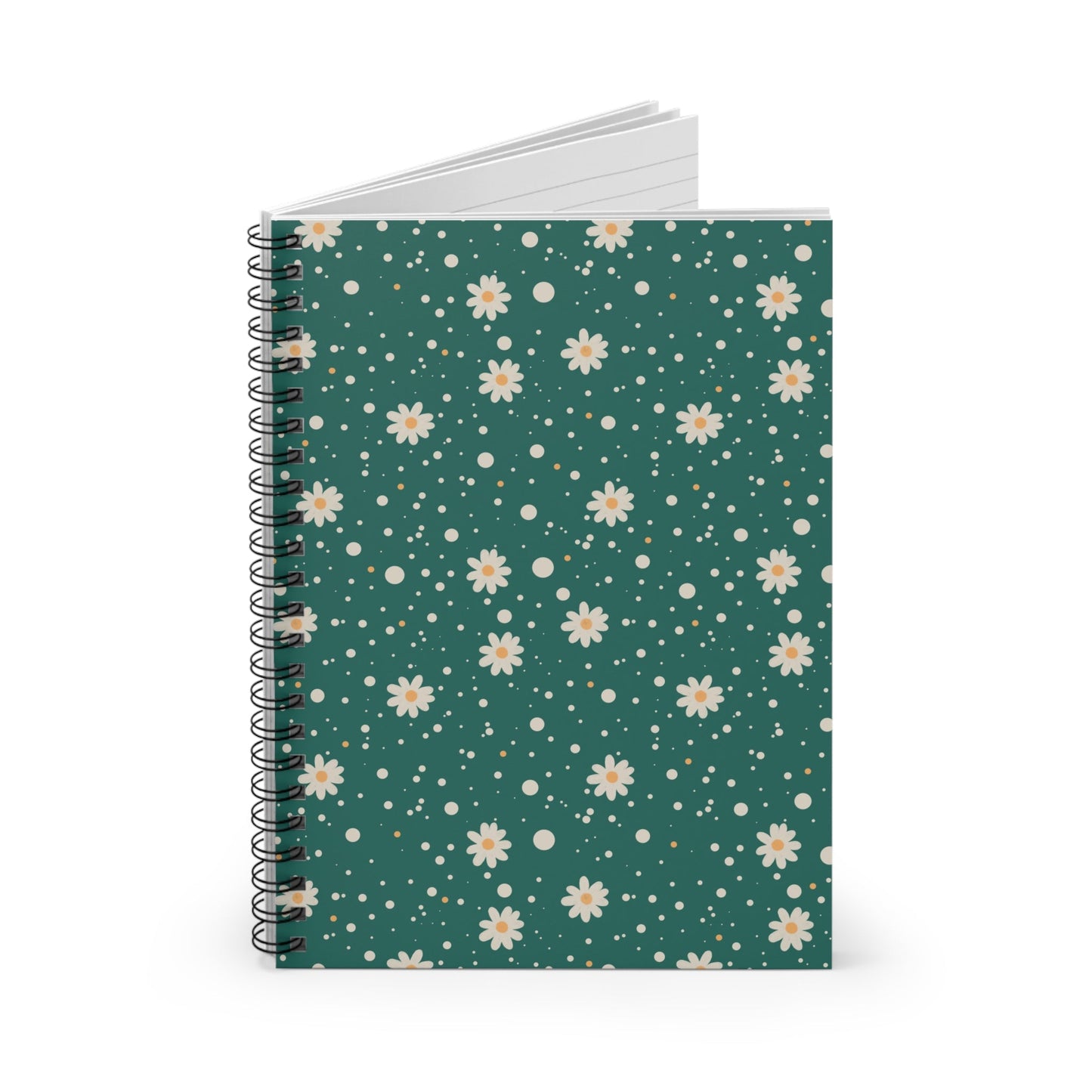 Daisy Dot Teal Floral Spiral Notebook with hand - drawn artwork - Flourish Moon Studio