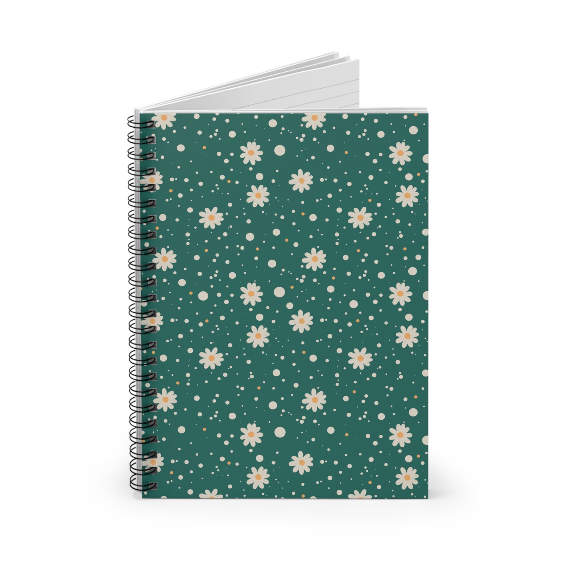 Daisy Dot Teal Floral Spiral Notebook with hand - drawn artwork - Flourish Moon Studio