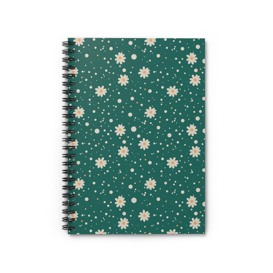 Daisy Dot Teal Floral Spiral Notebook with hand - drawn artwork - Flourish Moon Studio