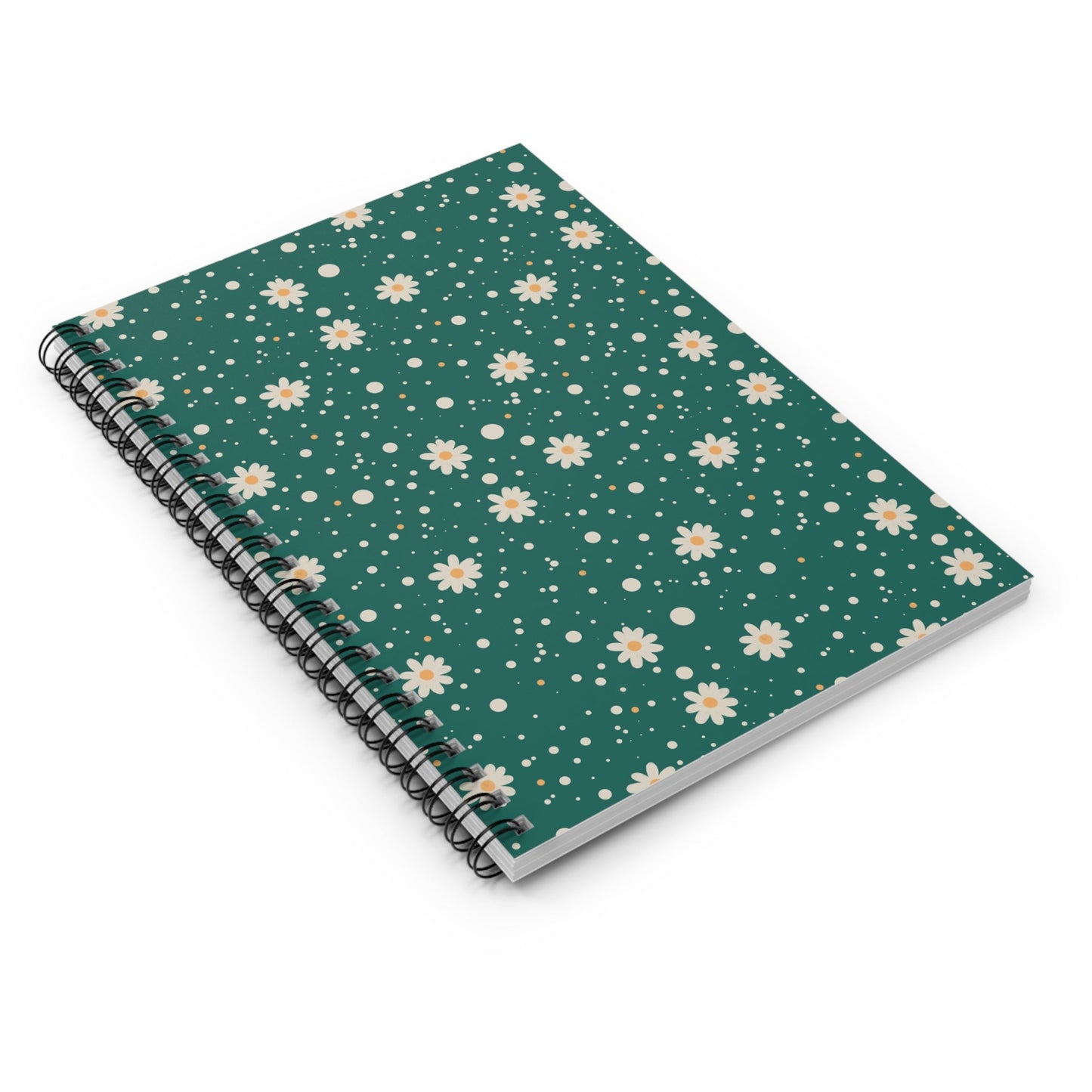 Daisy Dot Teal Floral Spiral Notebook with hand - drawn artwork - Flourish Moon Studio