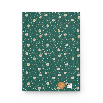 Daisy Dot Teal Green Hardcover Journal with hand - drawn artwork - Flourish Moon Studio