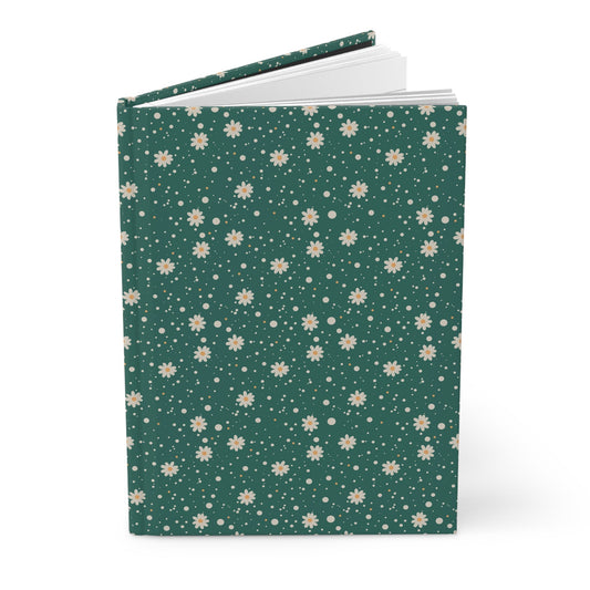 Daisy Dot Teal Green Hardcover Journal with hand - drawn artwork - Flourish Moon Studio