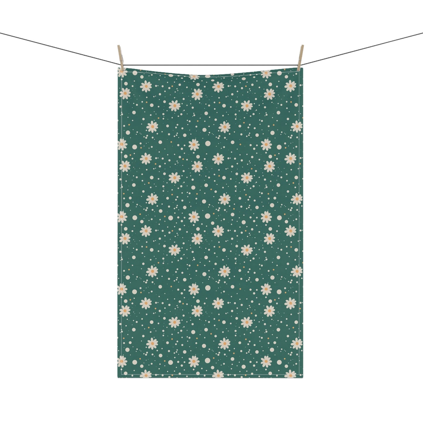 Daisy Dot Teal Tea Towel with hand - drawn artwork - Flourish Moon Studio
