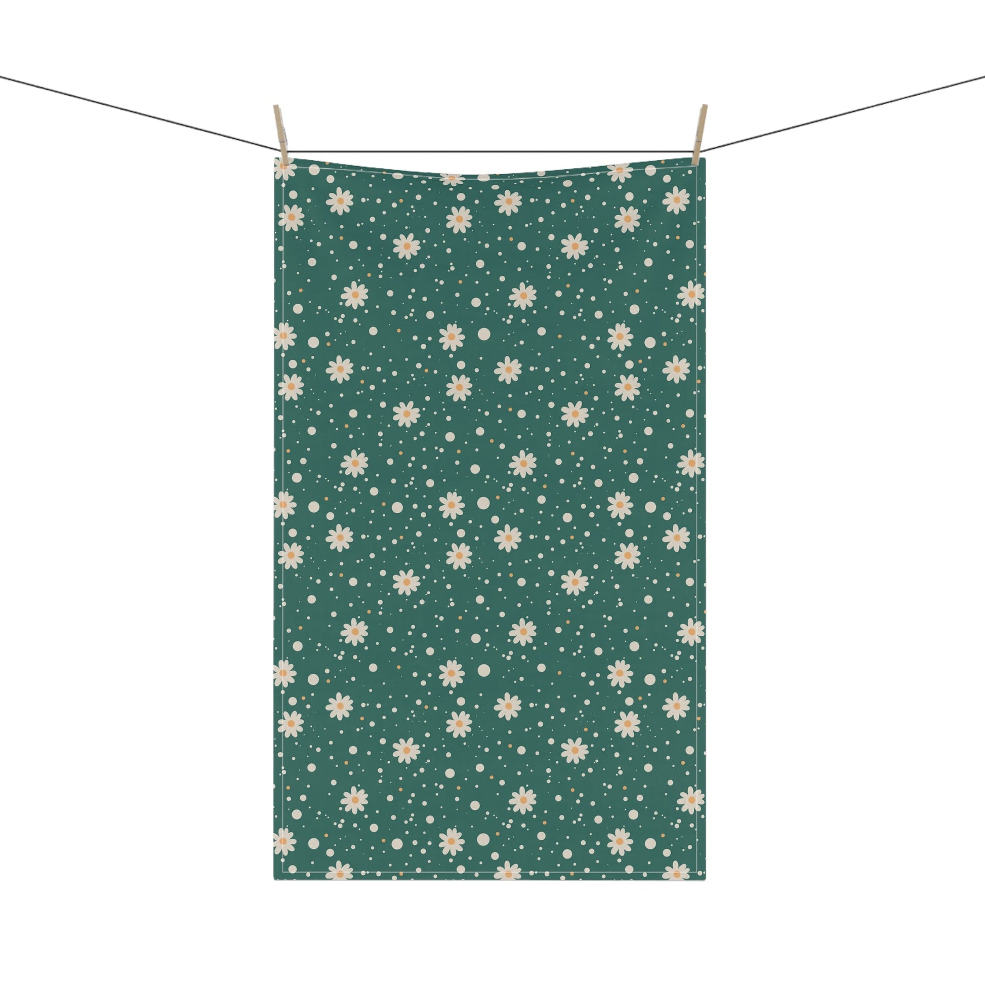 Daisy Dot Teal Tea Towel with hand - drawn artwork - Flourish Moon Studio