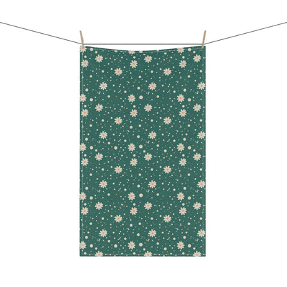 Daisy Dot Teal Tea Towel with hand - drawn artwork - Flourish Moon Studio