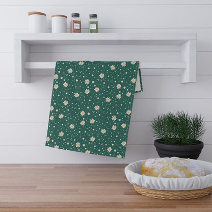 Daisy Dot Teal Tea Towel with hand - drawn artwork - Flourish Moon Studio