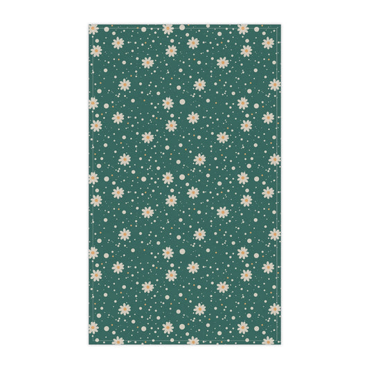 Daisy Dot Teal Tea Towel with hand - drawn artwork - Flourish Moon Studio