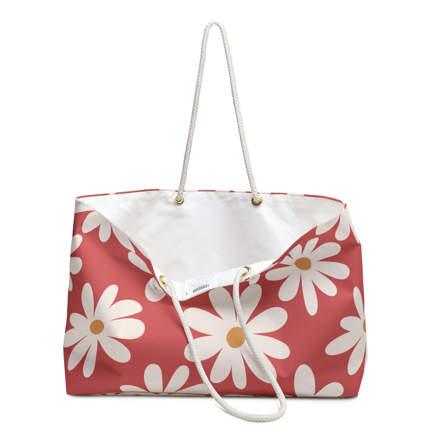 Daisy Drift Coral Floral Weekender Bag with hand drawn artwork - Flourish Moon Studio