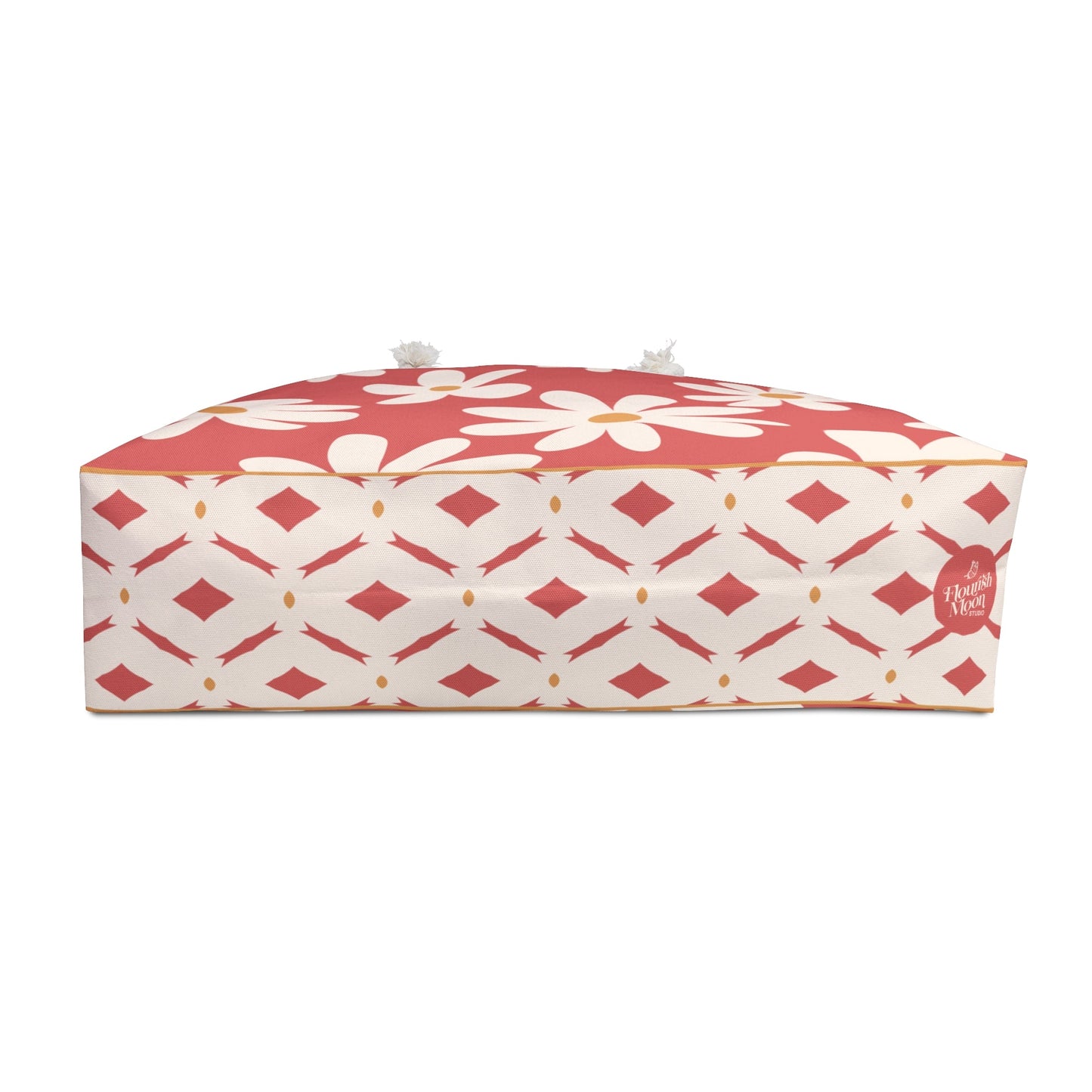 Daisy Drift Coral Floral Weekender Bag with hand drawn artwork - Flourish Moon Studio