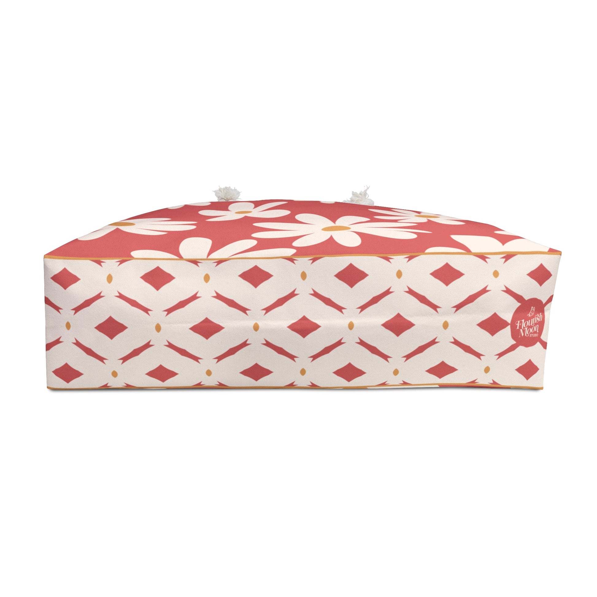 Daisy Drift Coral Floral Weekender Bag with hand drawn artwork - Flourish Moon Studio