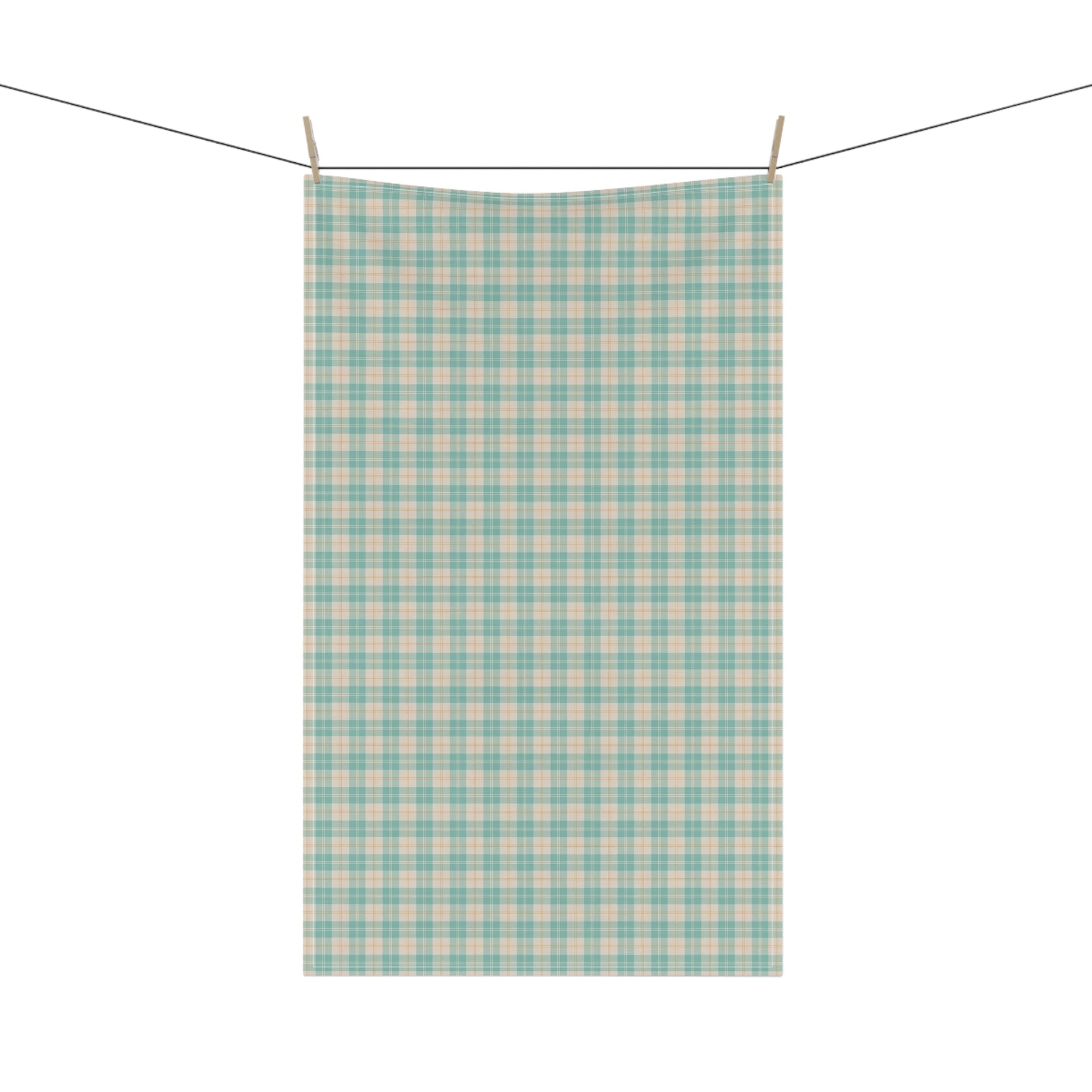 Daisy Tartan Matching Tea Towel with hand - drawn artwork - Flourish Moon Studio