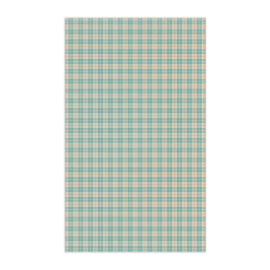 Daisy Tartan Matching Tea Towel with hand - drawn artwork - Flourish Moon Studio