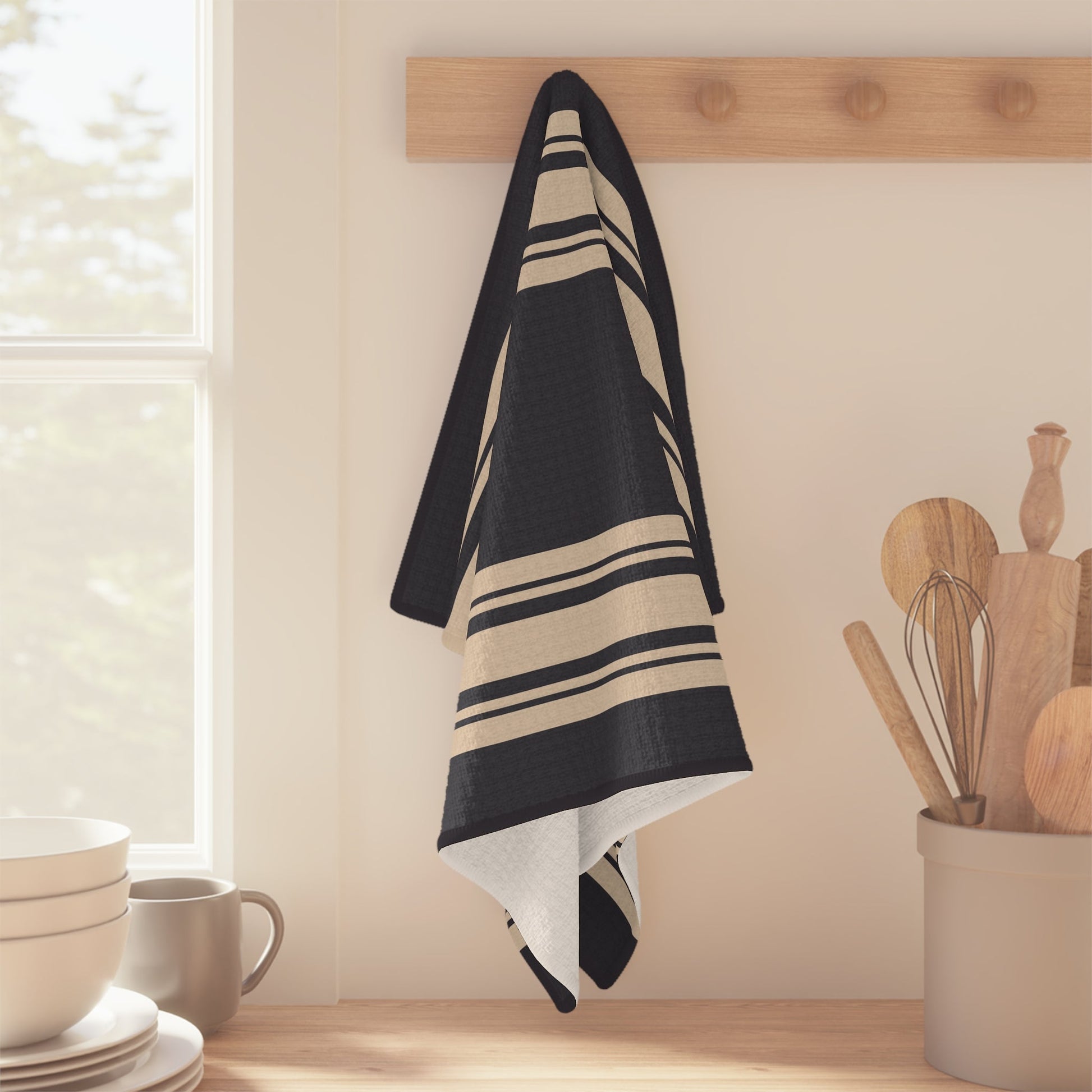 Dockside Microfiber Waffle Kitchen Towel with hand - drawn artwork - Flourish Moon Studio