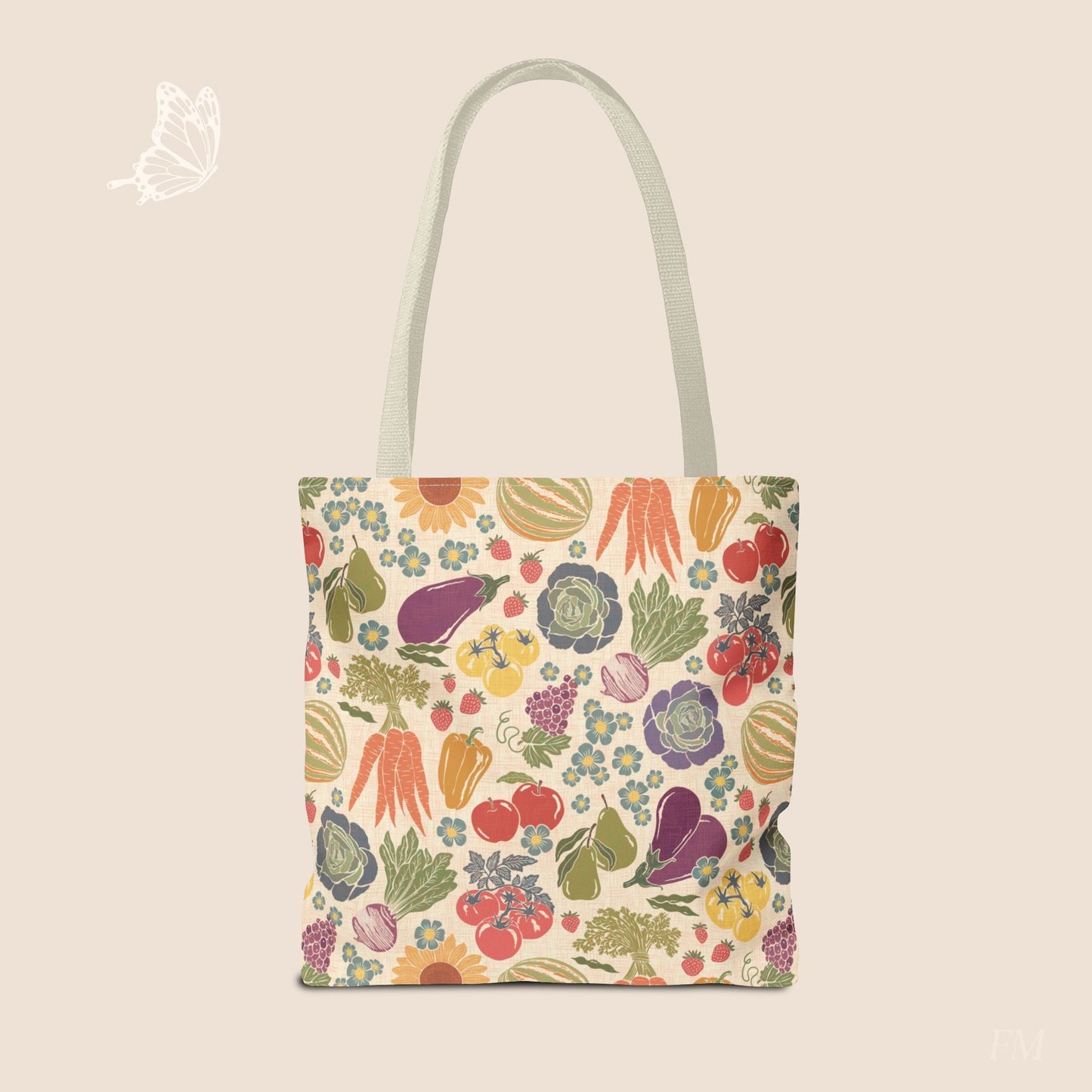 Farmers Market Bloom & Harvest Day Tote with hand drawn artwork - Flourish Moon Studio