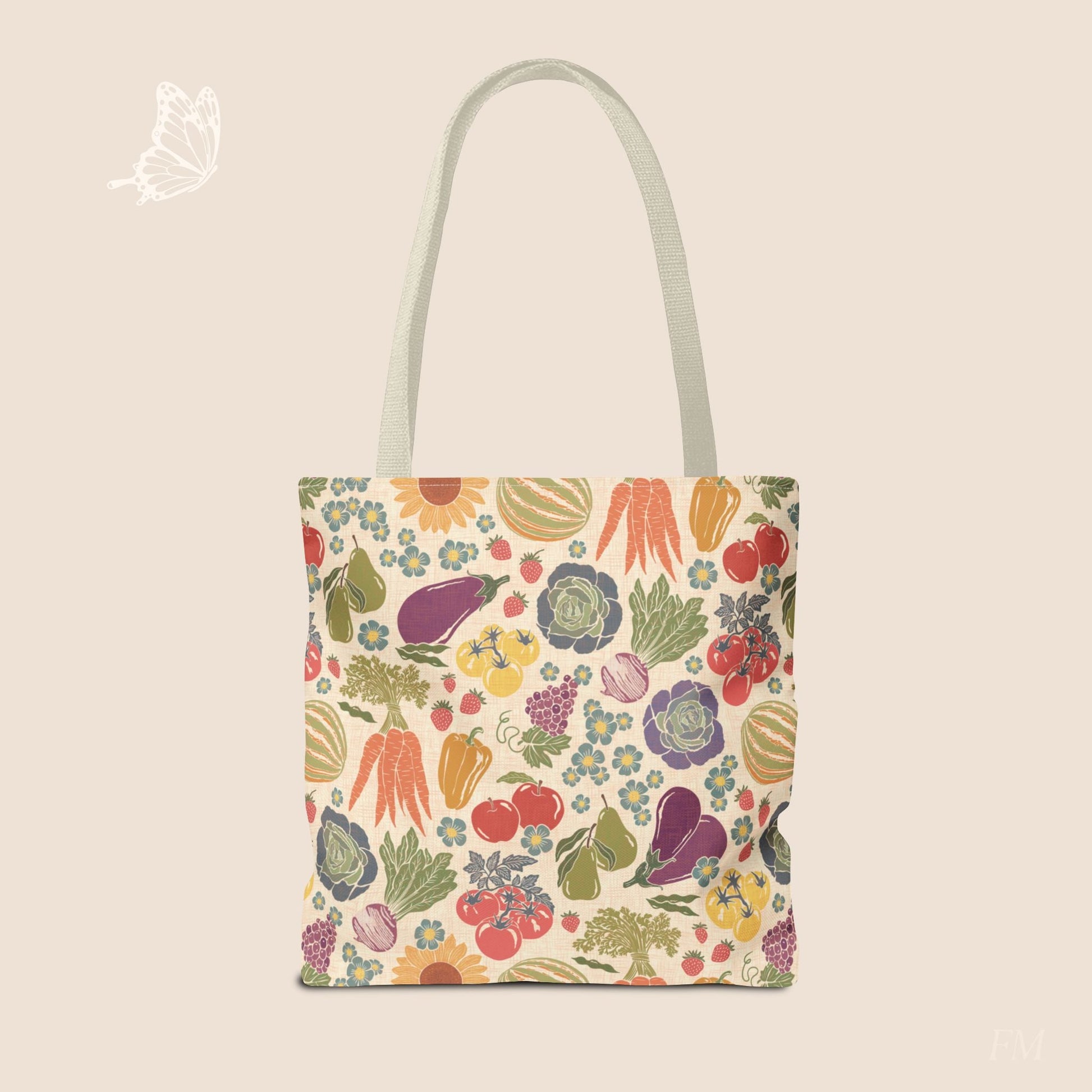 Farmers Market Bloom & Harvest Day Tote with hand drawn artwork - Flourish Moon Studio