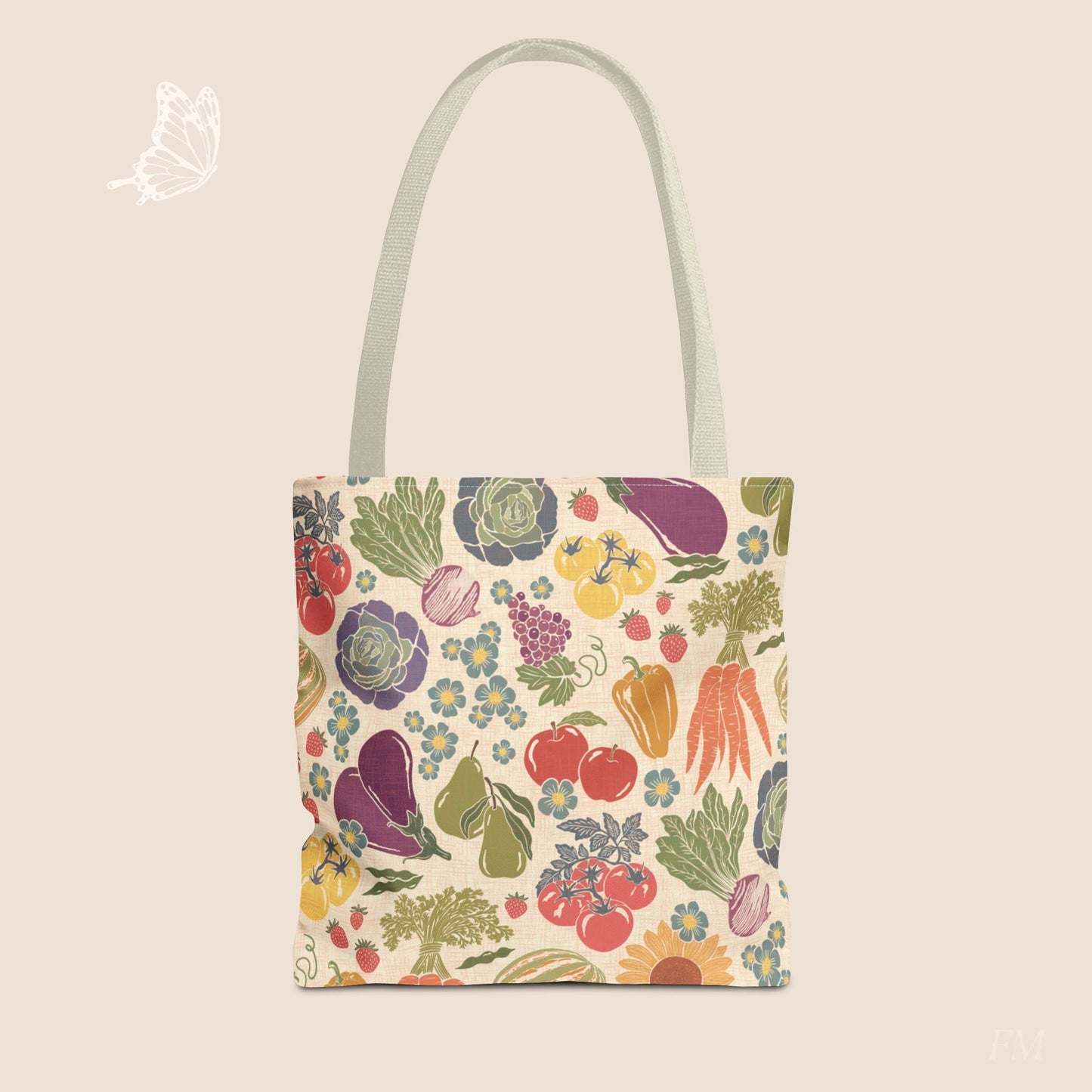 Farmers Market Bloom & Harvest Day Tote with hand drawn artwork - Flourish Moon Studio