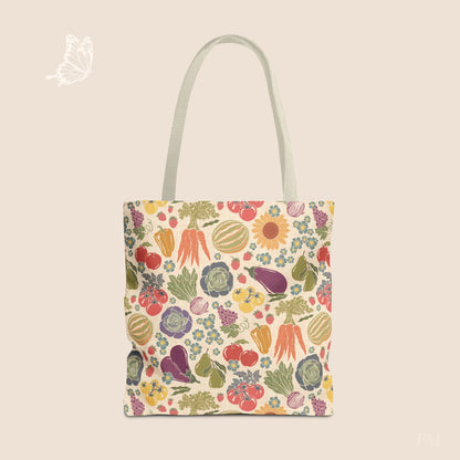 Farmers Market Bloom & Harvest Day Tote with hand drawn artwork - Flourish Moon Studio