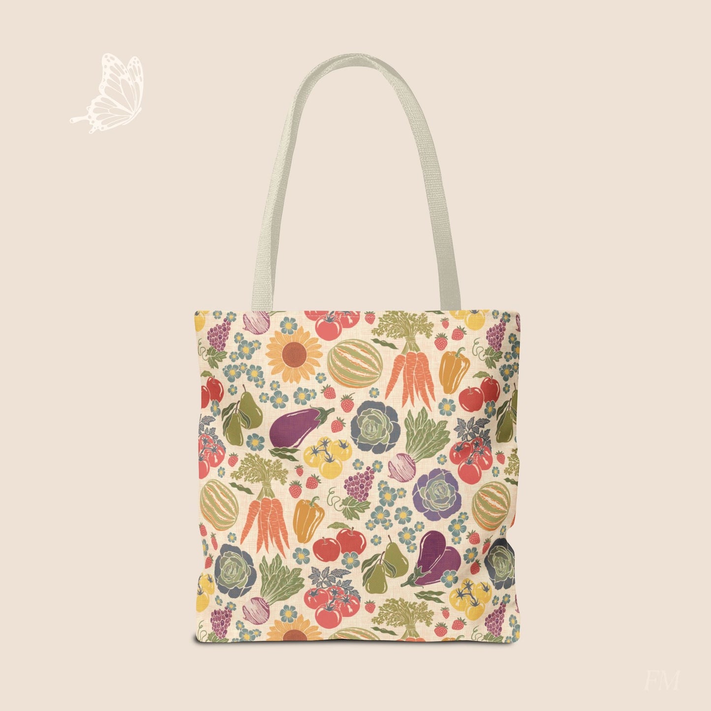 Farmers Market Bloom & Harvest Day Tote with hand drawn artwork - Flourish Moon Studio