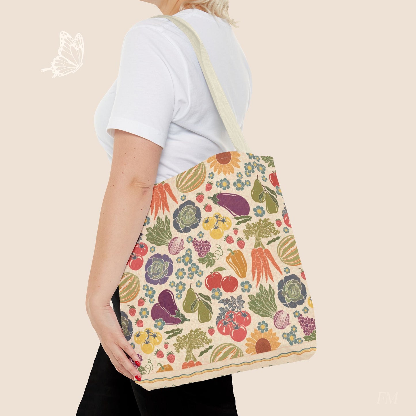 Farmers Market Bloom & Harvest Day Tote with hand drawn artwork - Flourish Moon Studio