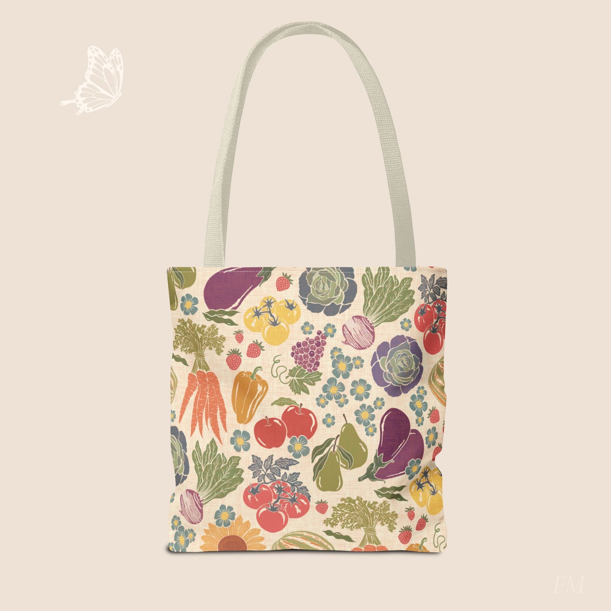 Farmers Market Bloom & Harvest Day Tote with hand drawn artwork - Flourish Moon Studio
