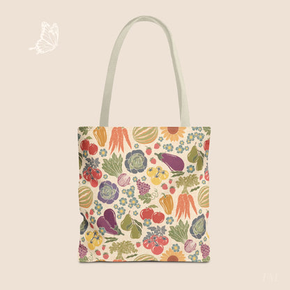 Farmers Market Bloom & Harvest Day Tote with hand drawn artwork - Flourish Moon Studio