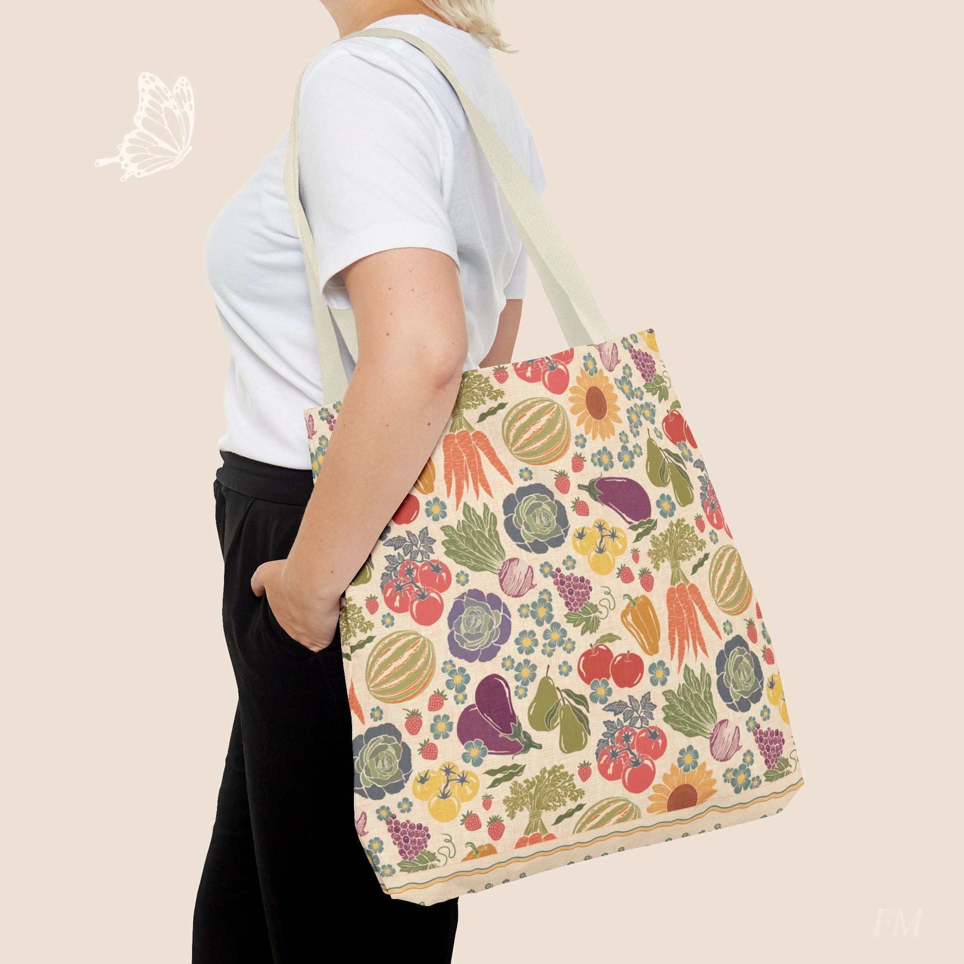 Farmers Market Bloom & Harvest Day Tote with hand drawn artwork - Flourish Moon Studio