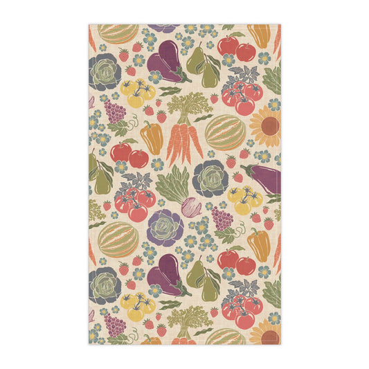 Farmers Market Bloom & Harvest Tea Towel with hand drawn artwork - Flourish Moon Studio