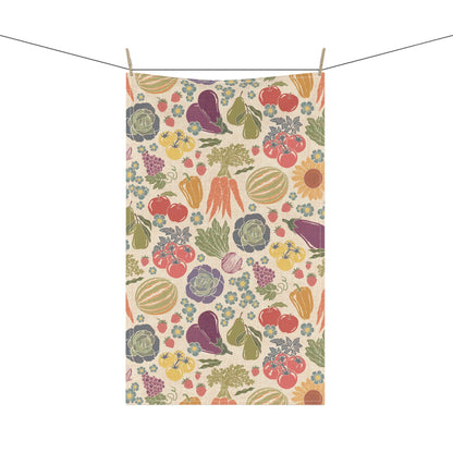 Farmers Market Bloom & Harvest Tea Towel with hand drawn artwork - Flourish Moon Studio