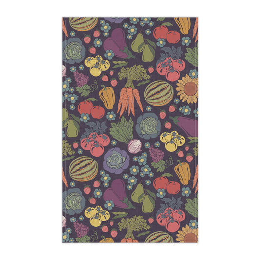 Farmers Market Bloom & Harvest Tea Towel Midnight with hand drawn artwork - Flourish Moon Studio