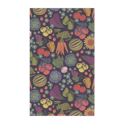 Farmers Market Bloom & Harvest Tea Towel Midnight with hand drawn artwork - Flourish Moon Studio