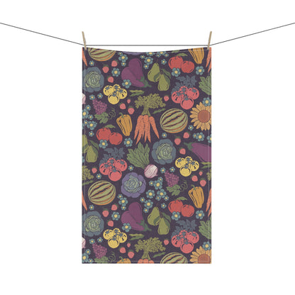 Farmers Market Bloom & Harvest Tea Towel Midnight with hand drawn artwork - Flourish Moon Studio