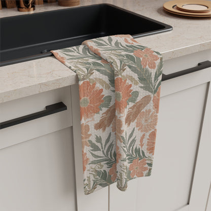 Floral Serenade Microfiber Waffle Kitchen Towel with hand - drawn artwork - Flourish Moon Studio