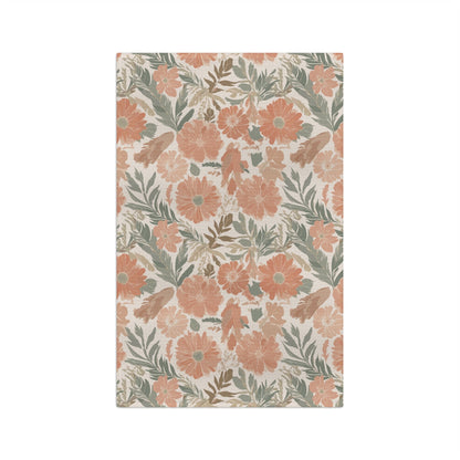 Floral Serenade Microfiber Waffle Kitchen Towel with hand - drawn artwork - Flourish Moon Studio