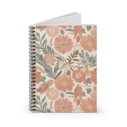 Floral Serenade Spiral Notebook with hand - drawn artwork - Flourish Moon Studio