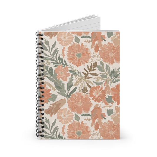 Floral Serenade Spiral Notebook with hand - drawn artwork - Flourish Moon Studio