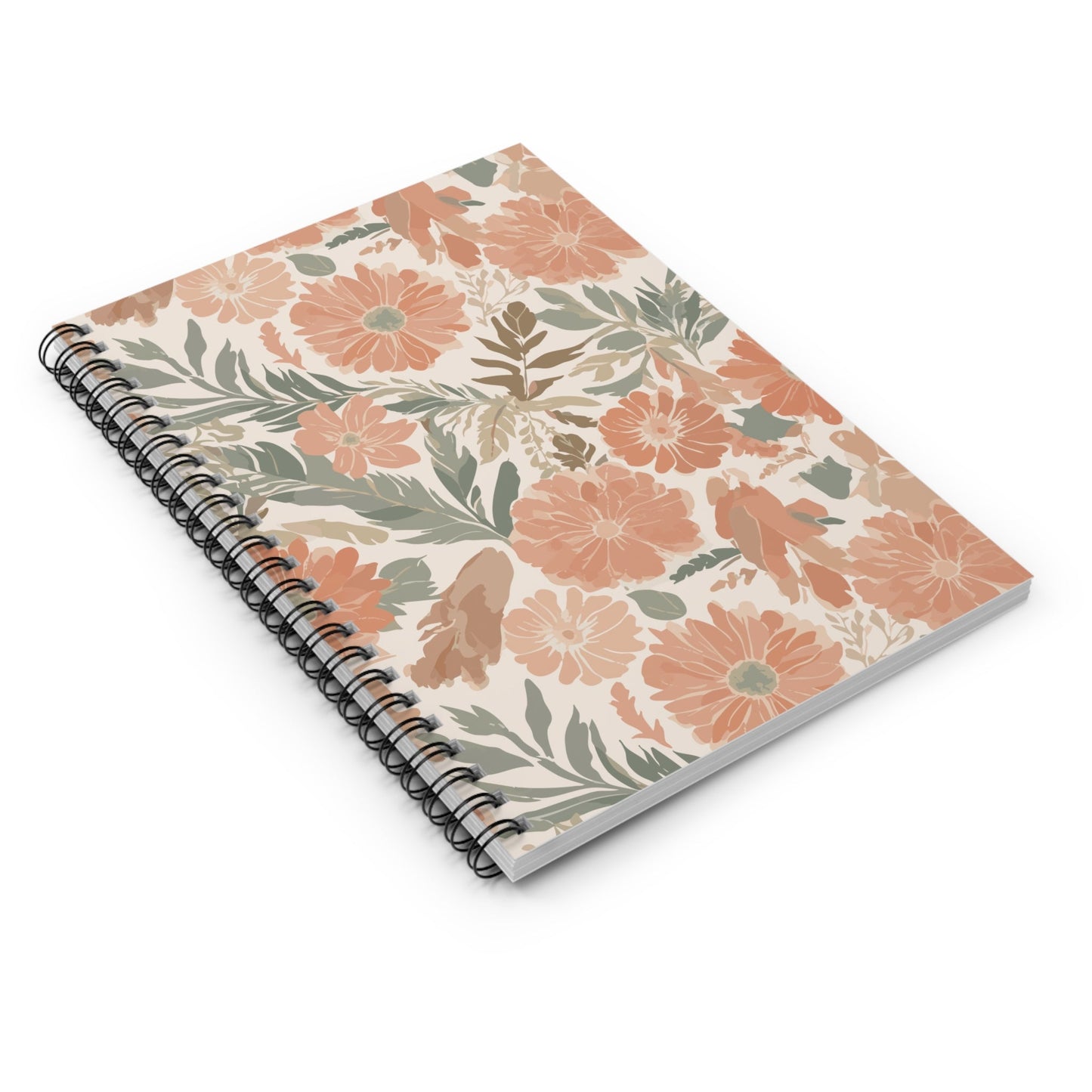 Floral Serenade Spiral Notebook with hand - drawn artwork - Flourish Moon Studio