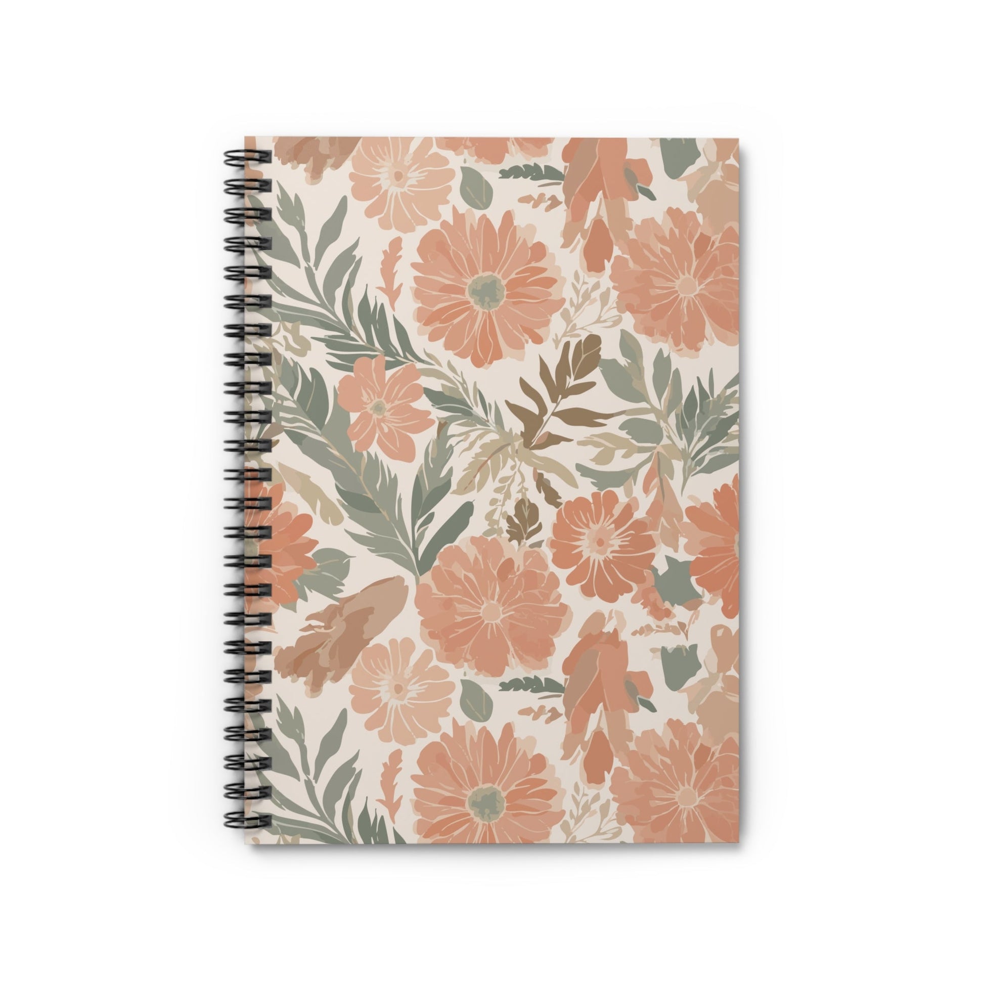 Floral Serenade Spiral Notebook with hand - drawn artwork - Flourish Moon Studio