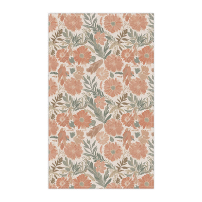 Floral Serenade Tea Towel with hand - drawn artwork - Flourish Moon Studio