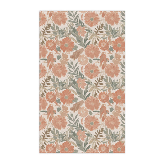 Floral Serenade Tea Towel with hand - drawn artwork - Flourish Moon Studio