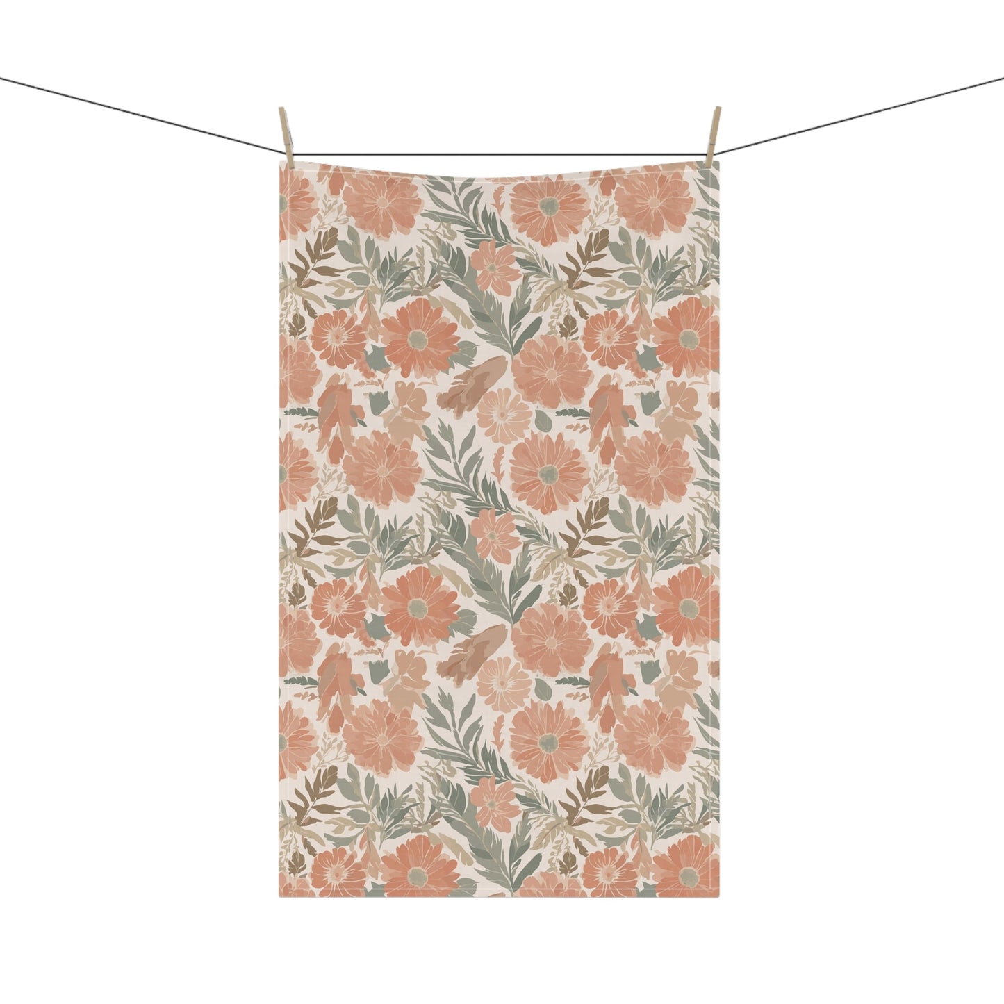 Floral Serenade Tea Towel with hand - drawn artwork - Flourish Moon Studio