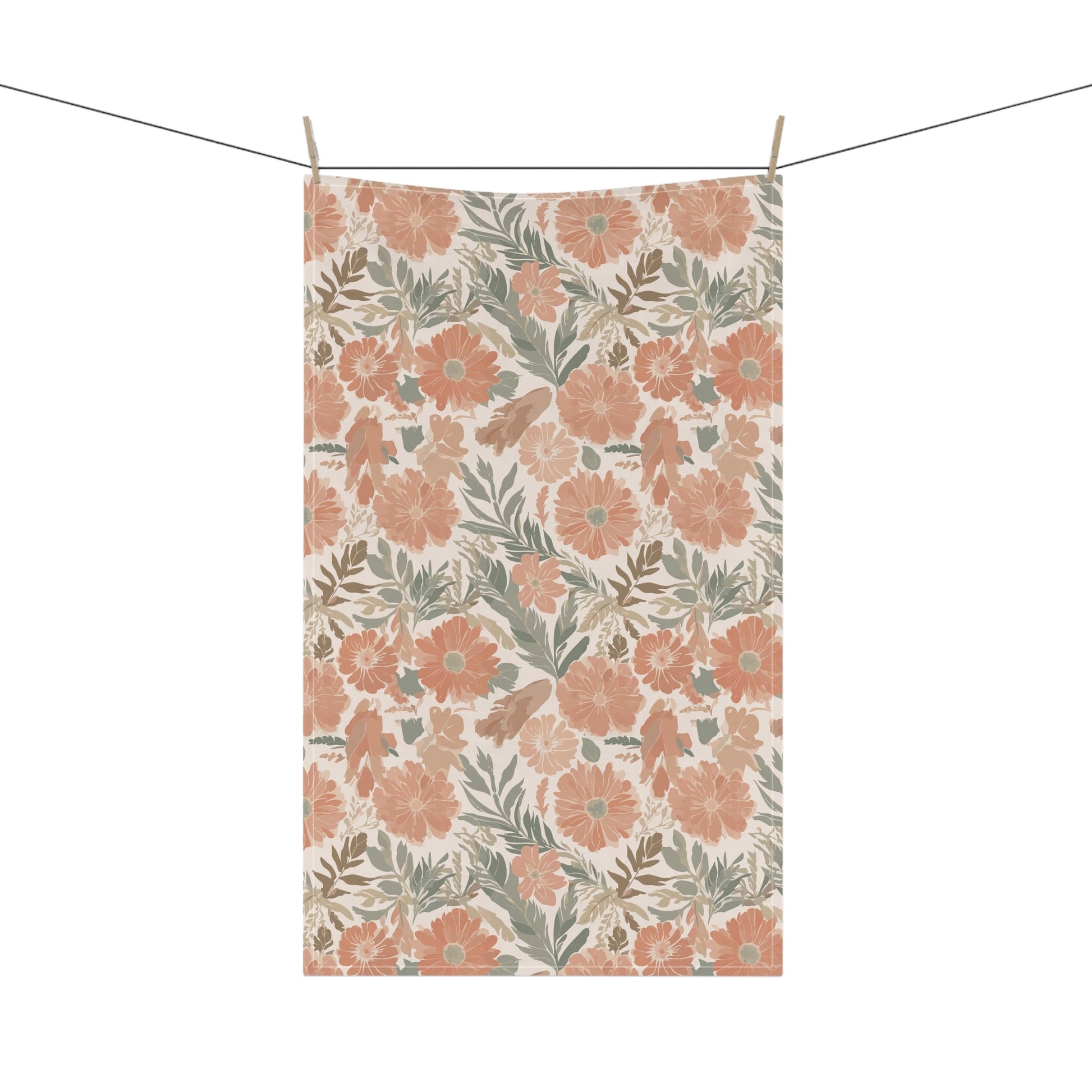 Floral Serenade Tea Towel with hand - drawn artwork - Flourish Moon Studio
