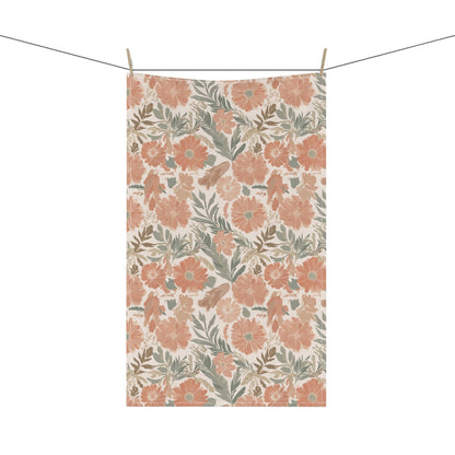 Floral Serenade Tea Towel with hand - drawn artwork - Flourish Moon Studio