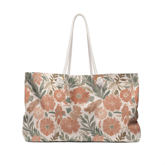 Floral Serenade Weekender Bag with hand - drawn artwork - Flourish Moon Studio