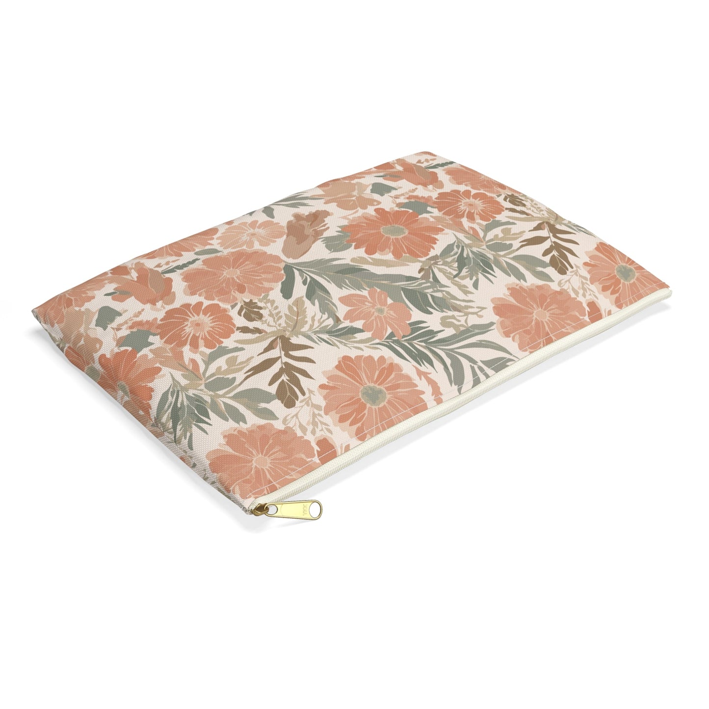 Floral Serenade Zipper Pouch with hand - drawn artwork - Flourish Moon Studio