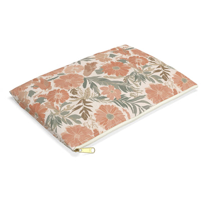 Floral Serenade Zipper Pouch with hand - drawn artwork - Flourish Moon Studio