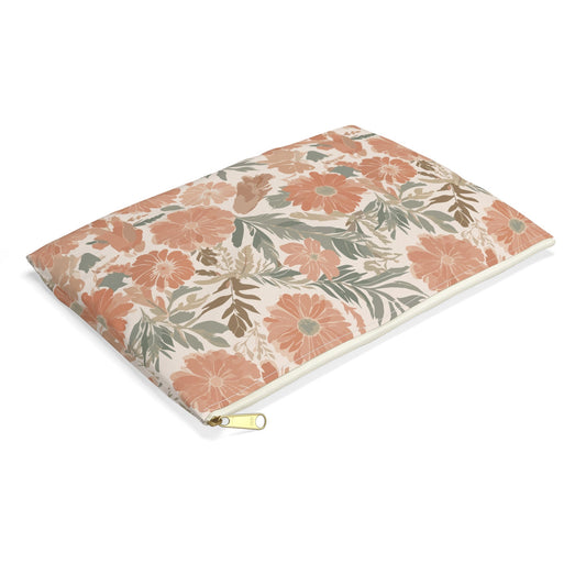 Floral Serenade Zipper Pouch with hand - drawn artwork - Flourish Moon Studio
